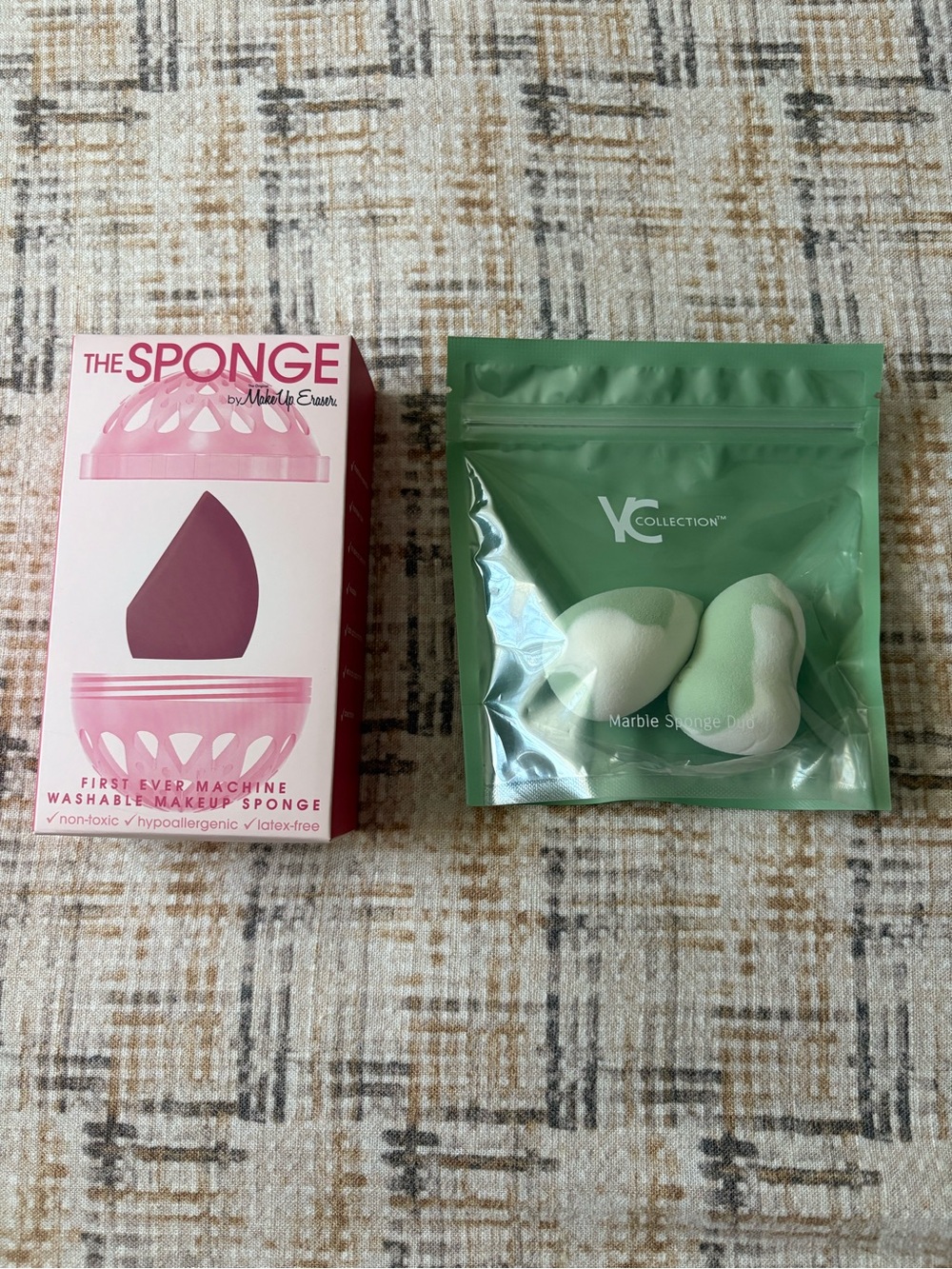 BUNDLE * MakeUp Eraser The Sponge Pink Box with Green Marble Makeup Sponges